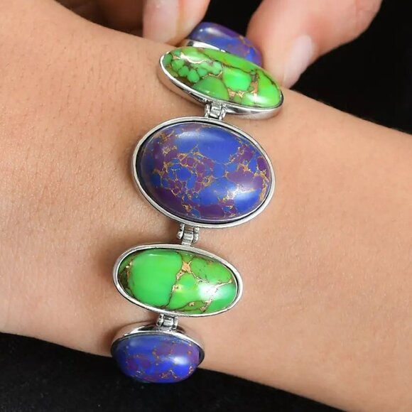 Mojave Turquoise Purple/Green/Blue Bracelet & Matching Butterfly Ring (Sz 7) NWT - Picture 10 of 16